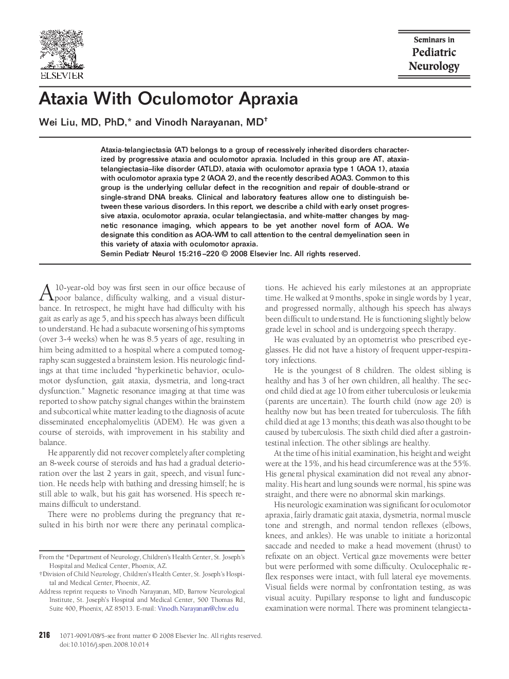 Ataxia With Oculomotor Apraxia