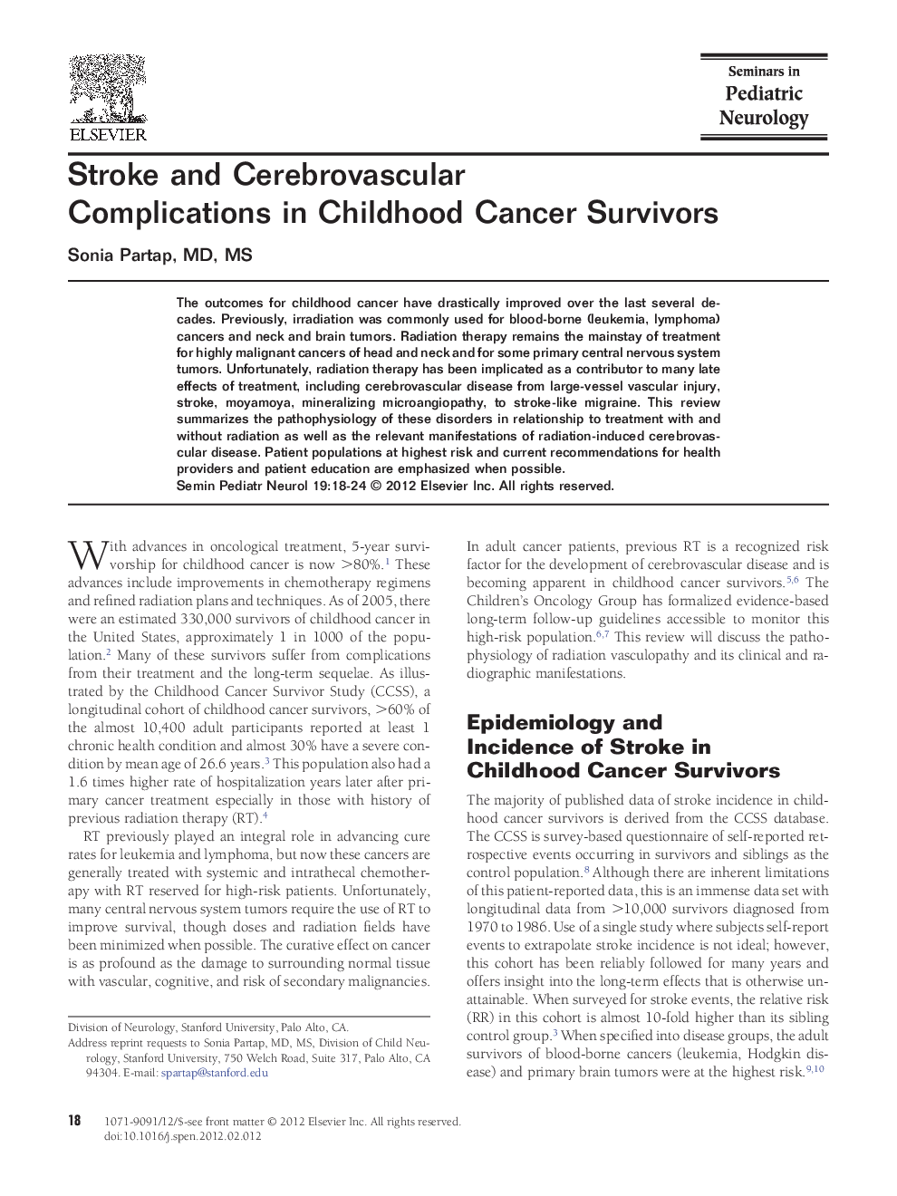 عکس صفحه اول مقاله: Stroke and Cerebrovascular Complications in Childhood Cancer Survivors Stroke and Cerebrovascular Complications in Childhood Cancer Survivors