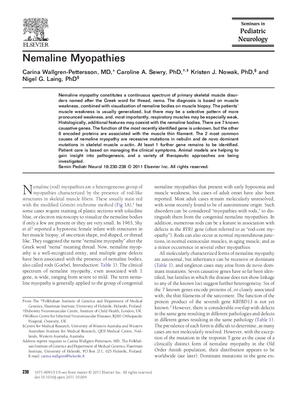 عکس صفحه اول مقاله: Nemaline Myopathies Nemaline Myopathies