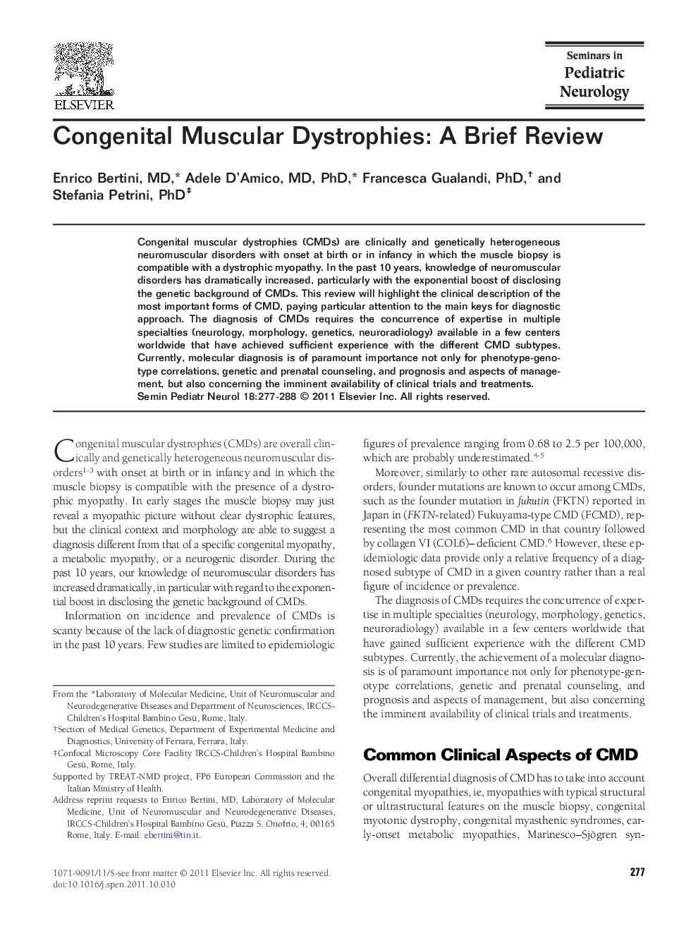 عکس صفحه اول مقاله: Congenital Muscular Dystrophies: A Brief Review Congenital Muscular Dystrophies: A Brief Review