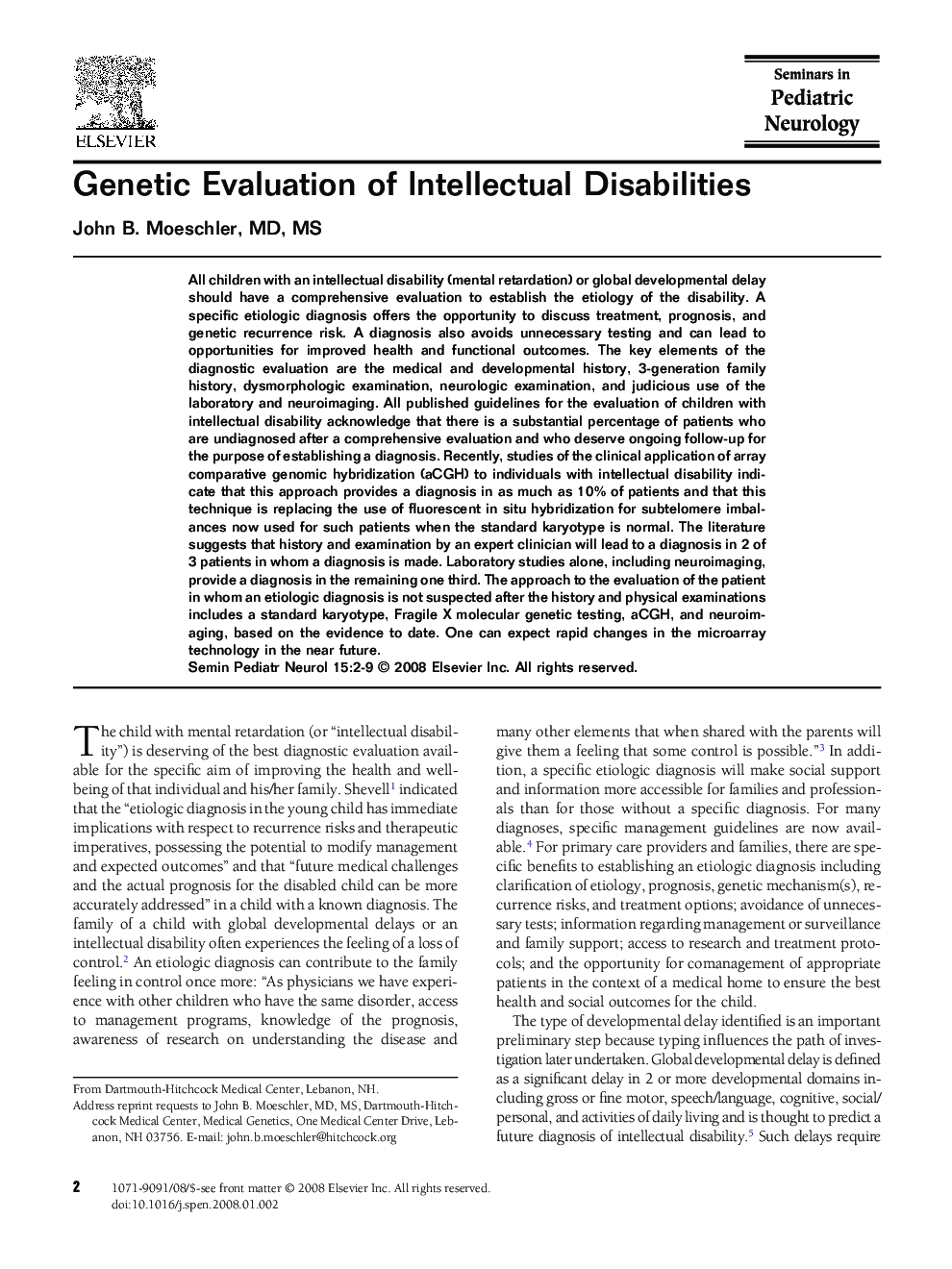 Genetic Evaluation of Intellectual Disabilities