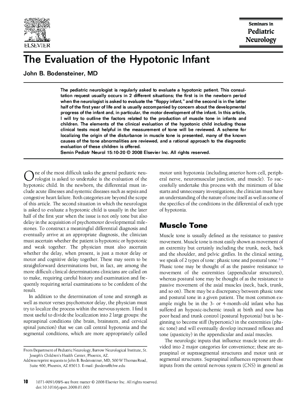 The Evaluation of the Hypotonic Infant