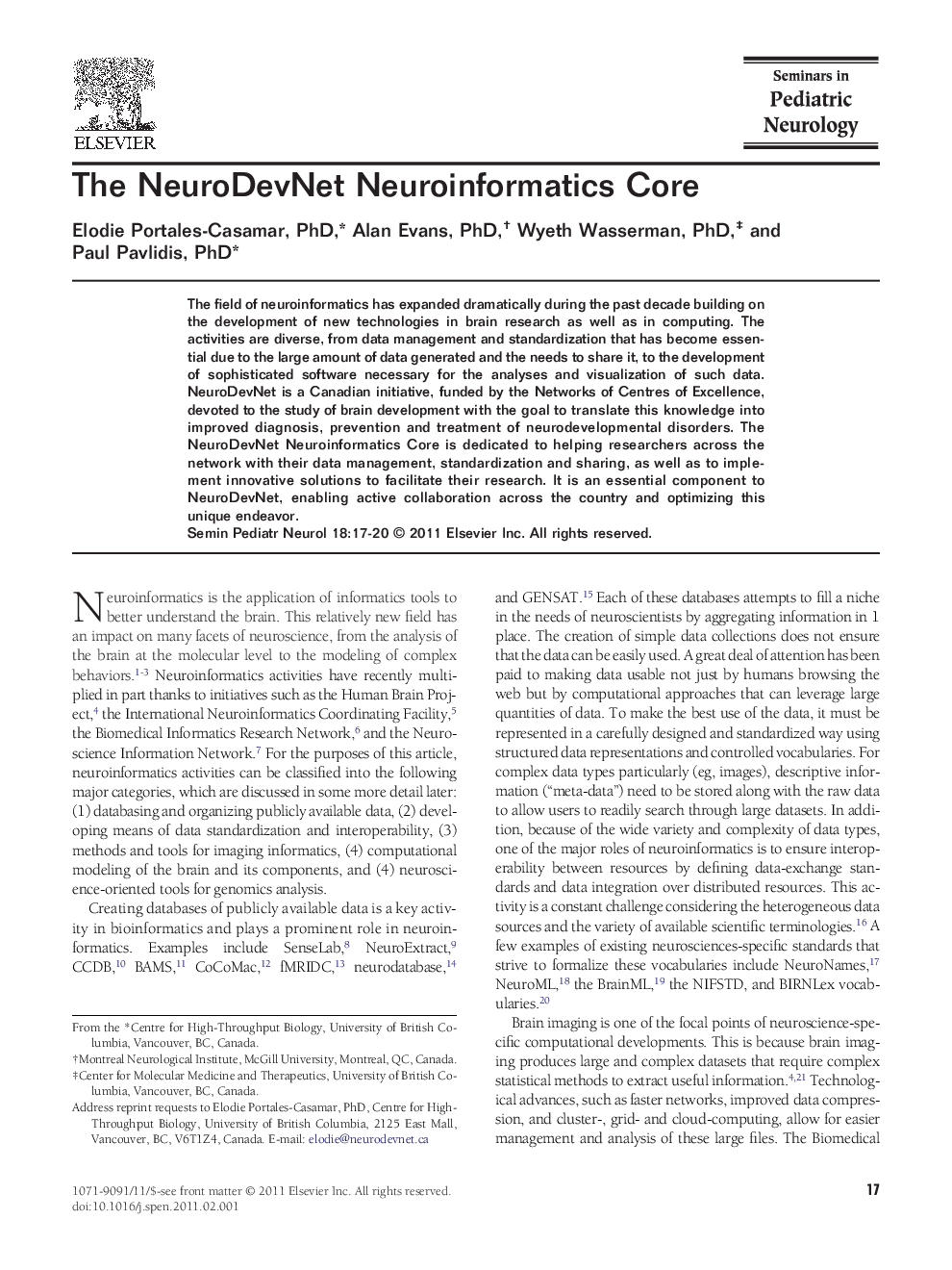 The NeuroDevNet Neuroinformatics Core