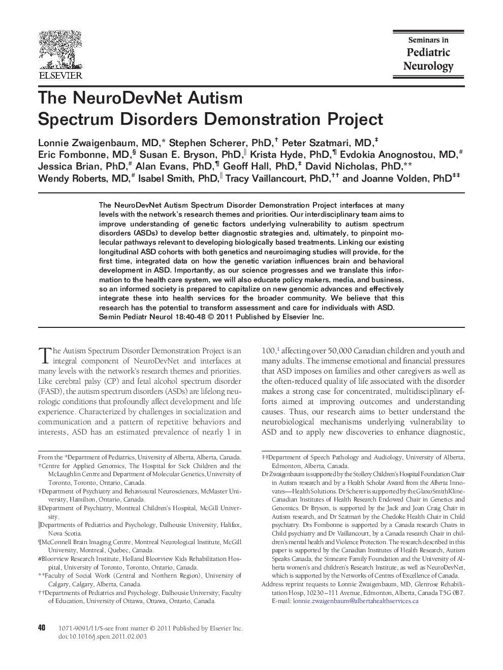 The NeuroDevNet Autism Spectrum Disorders Demonstration Project 