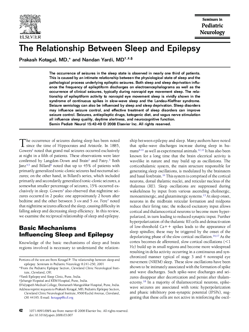 The Relationship Between Sleep and Epilepsy 