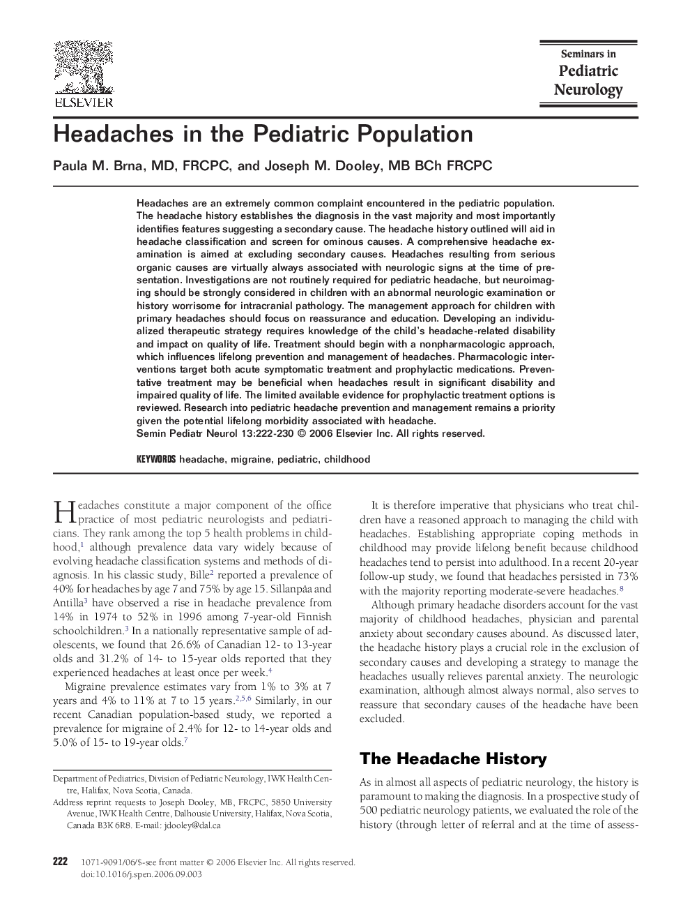 Headaches in the Pediatric Population