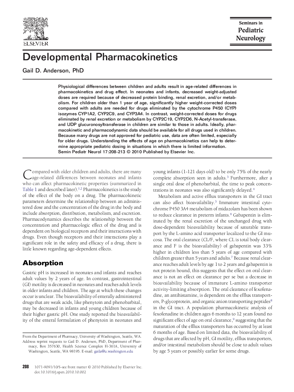 Developmental Pharmacokinetics