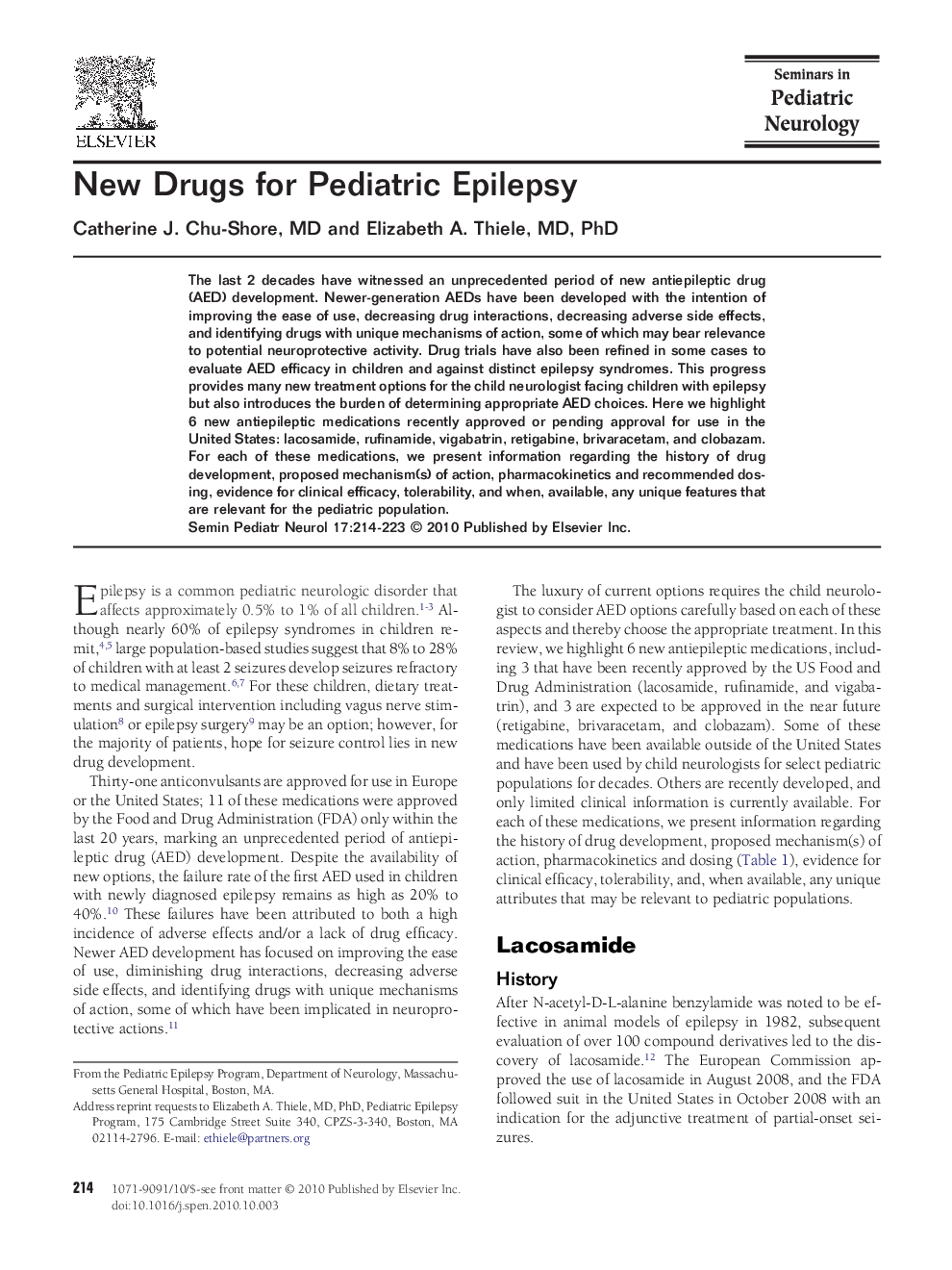 New Drugs for Pediatric Epilepsy