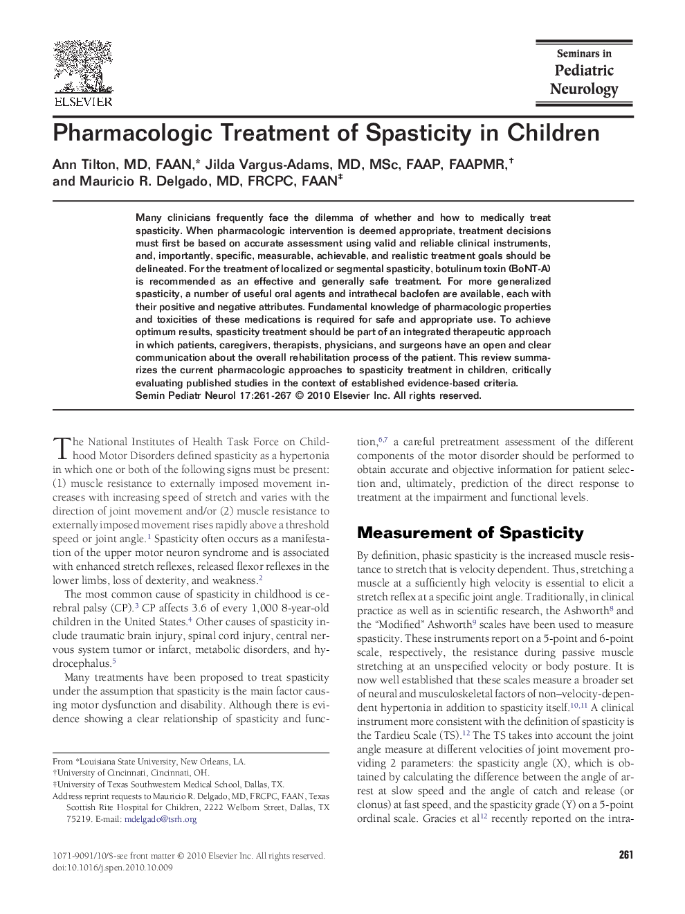 Pharmacologic Treatment of Spasticity in Children
