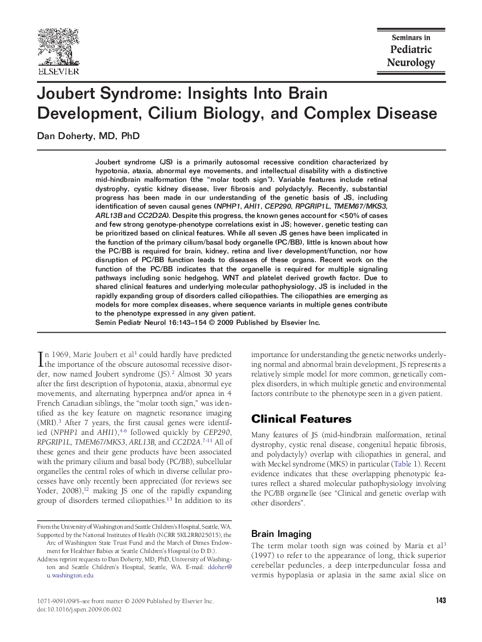 عکس صفحه اول مقاله: Joubert Syndrome: Insights Into Brain Development, Cilium Biology, and Complex Disease Joubert Syndrome: Insights Into Brain Development, Cilium Biology, and Complex Disease