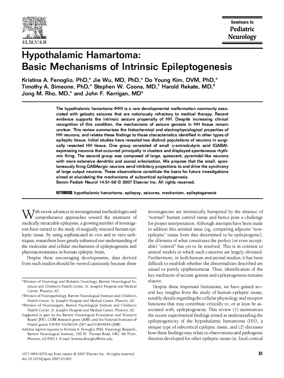 Hypothalamic Hamartoma: Basic Mechanisms of Intrinsic Epileptogenesis 