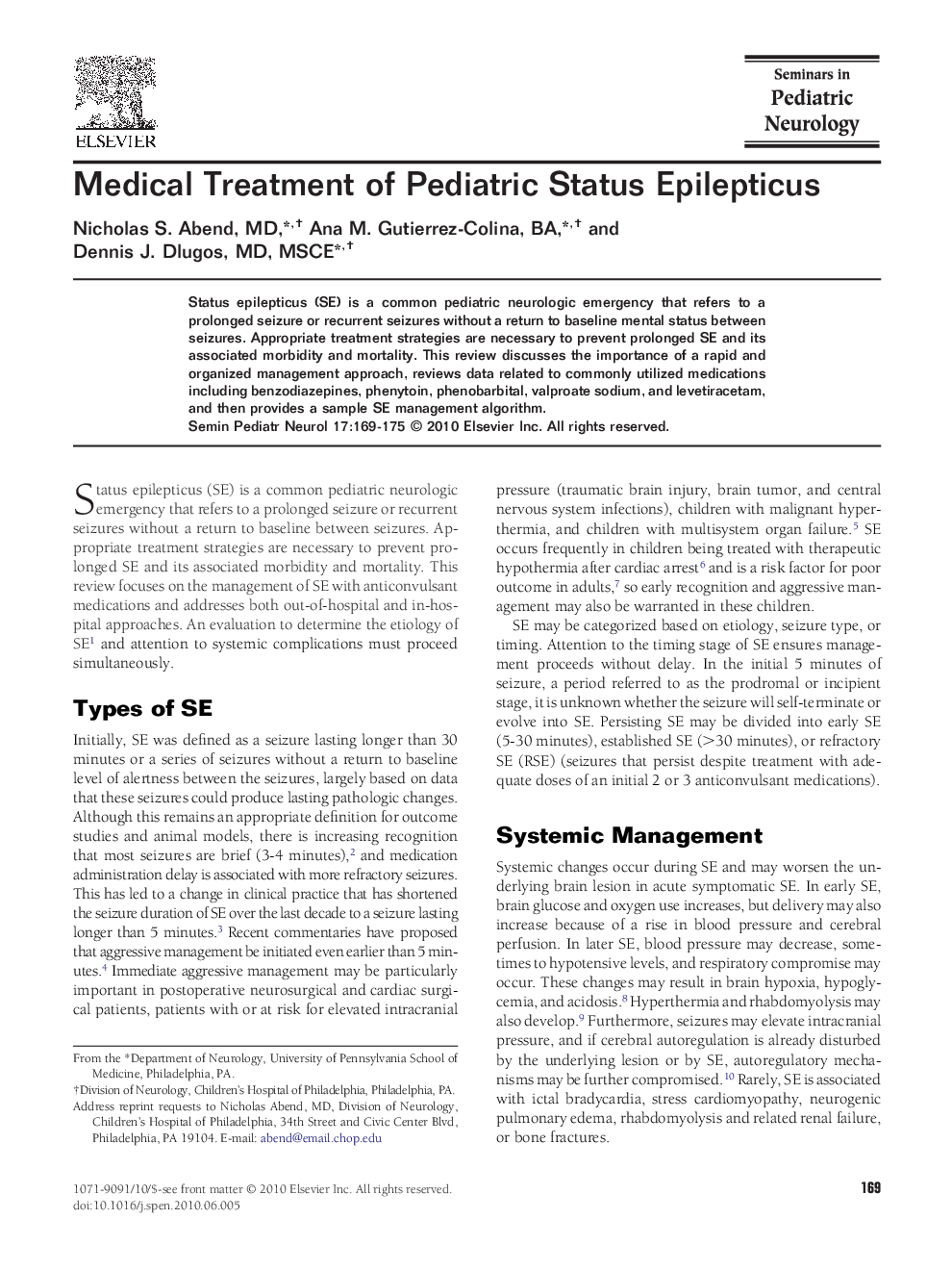 Medical Treatment of Pediatric Status Epilepticus