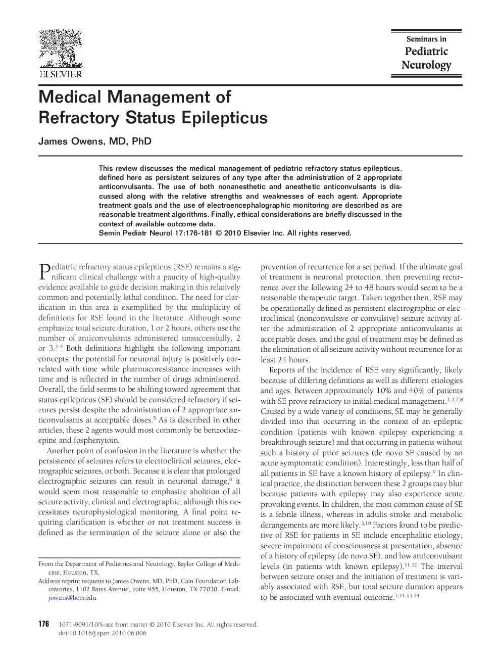 Medical Management of Refractory Status Epilepticus