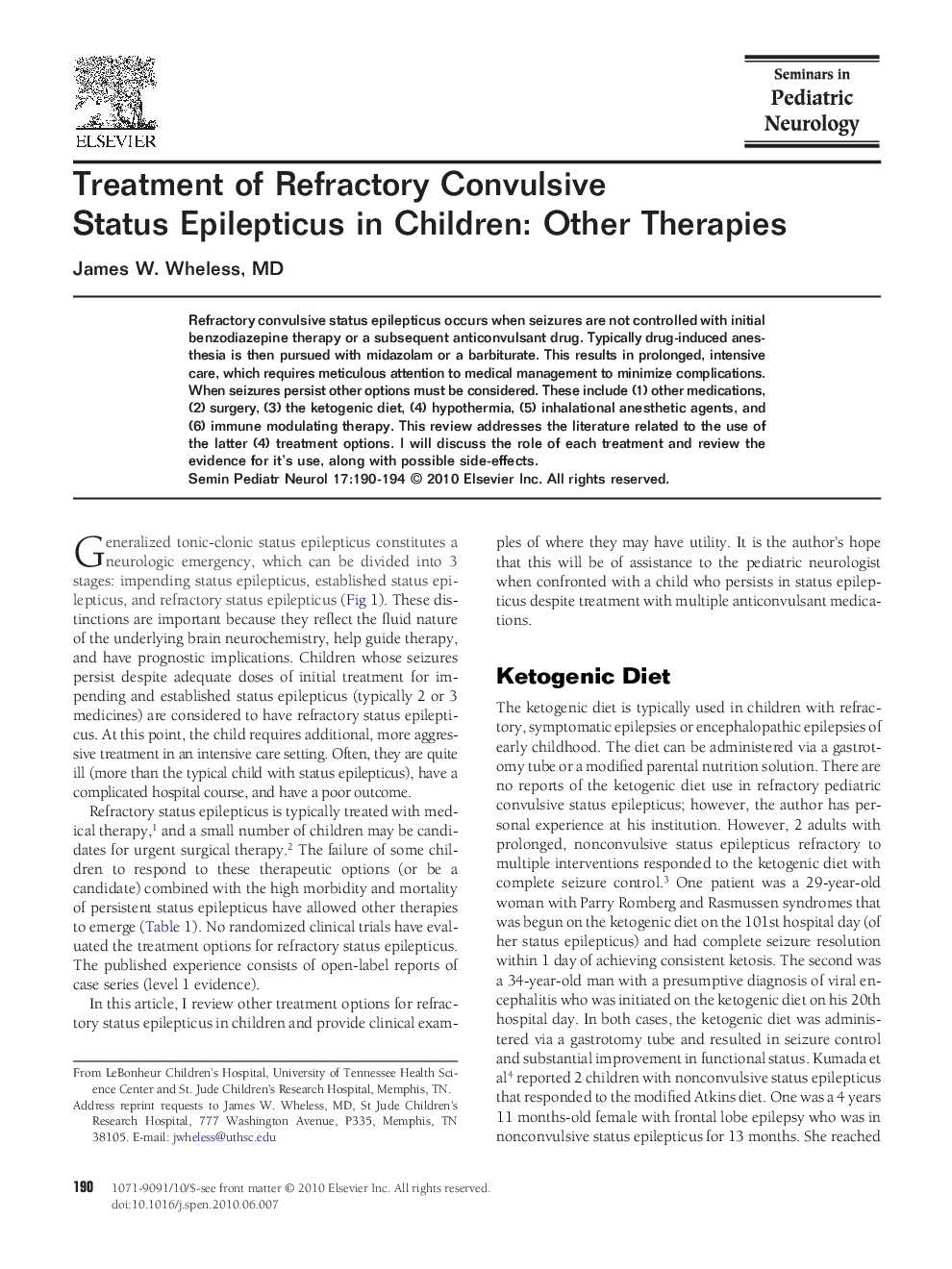 عکس صفحه اول مقاله: Treatment of Refractory Convulsive Status Epilepticus in Children: Other Therapies Treatment of Refractory Convulsive Status Epilepticus in Children: Other Therapies