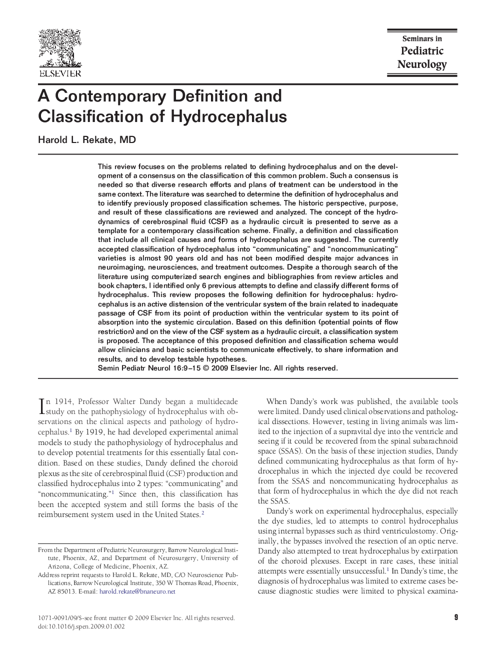 A Contemporary Definition and Classification of Hydrocephalus
