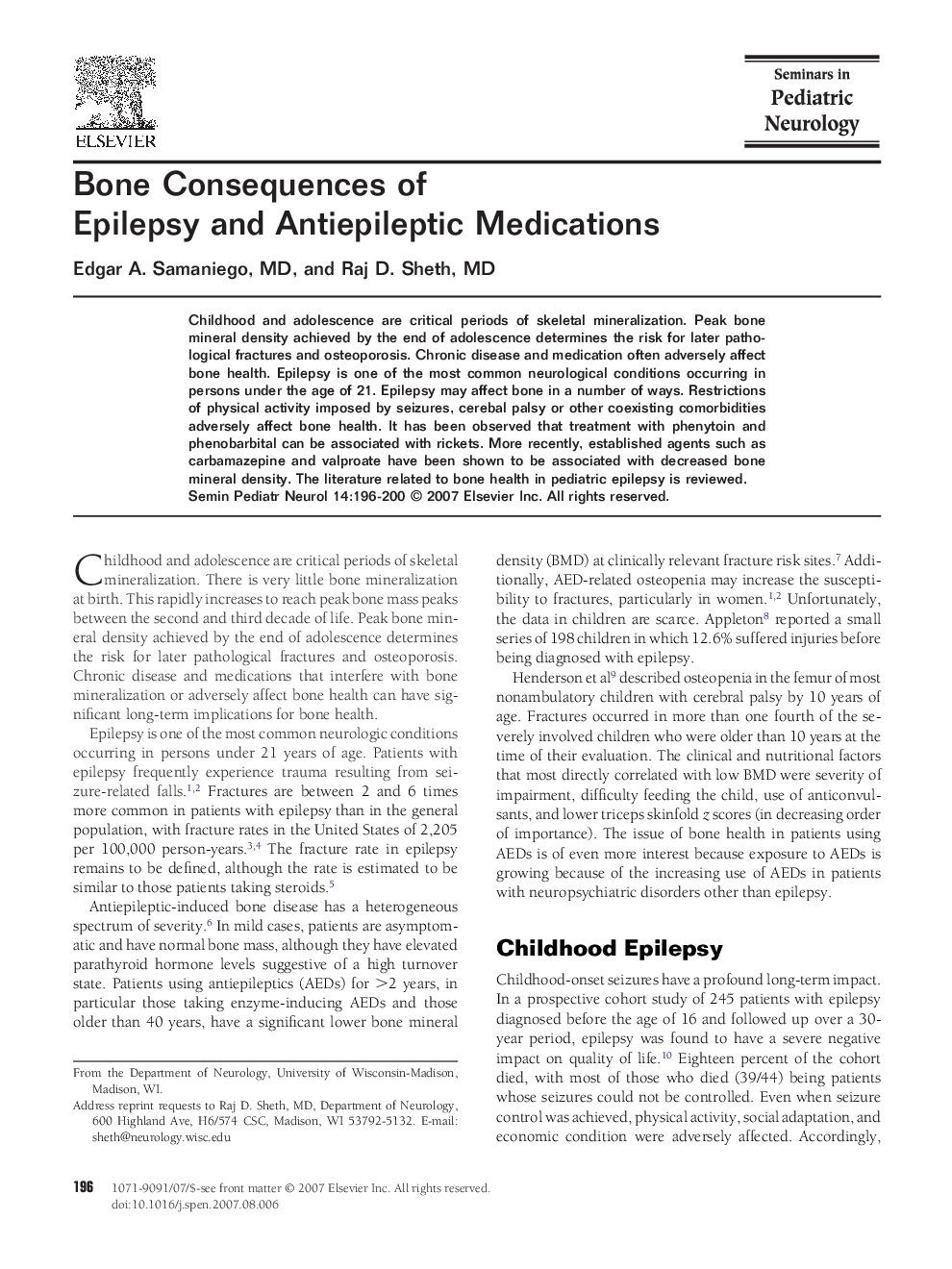 Bone Consequences of Epilepsy and Antiepileptic Medications