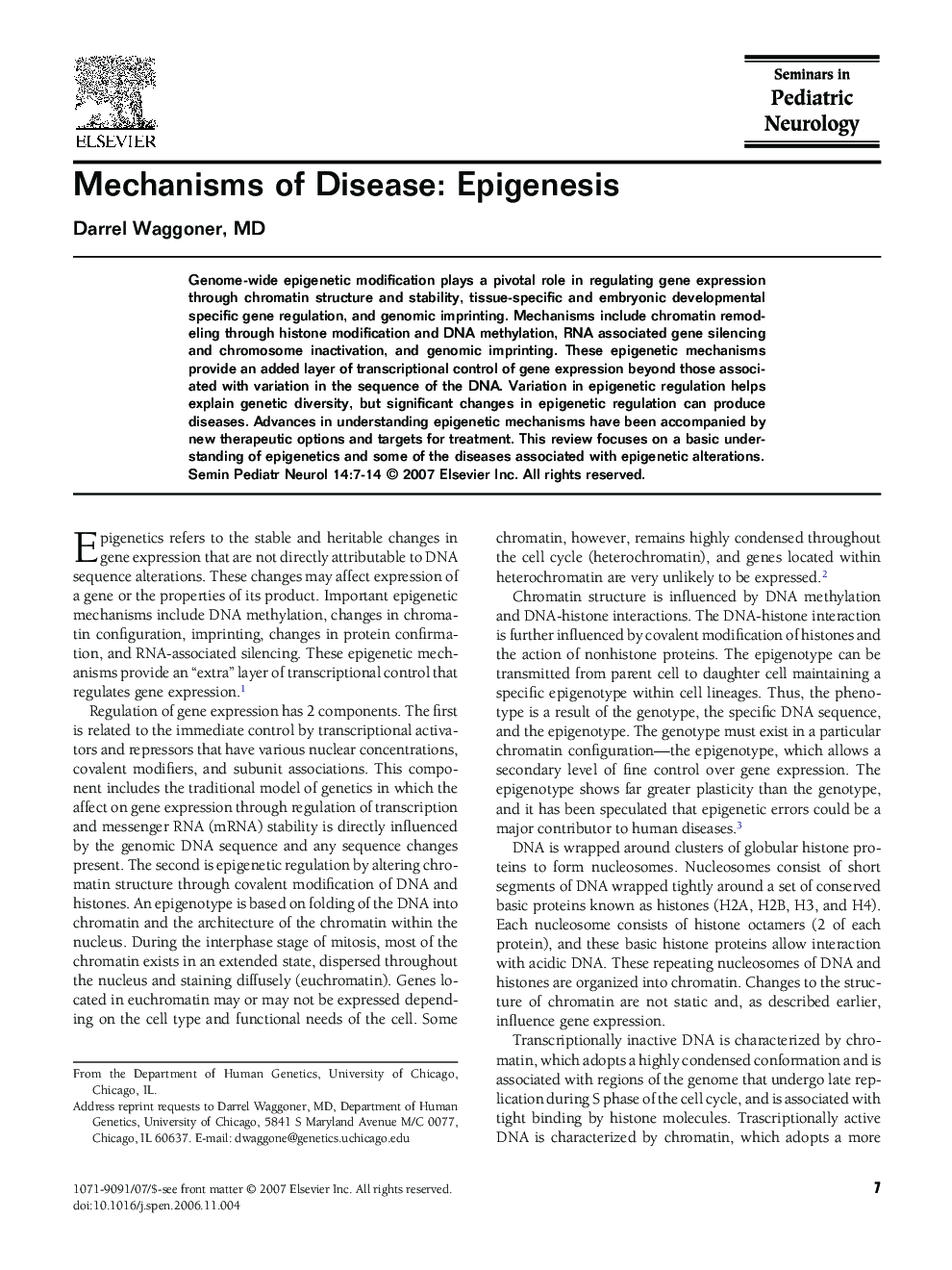 Mechanisms of Disease: Epigenesis