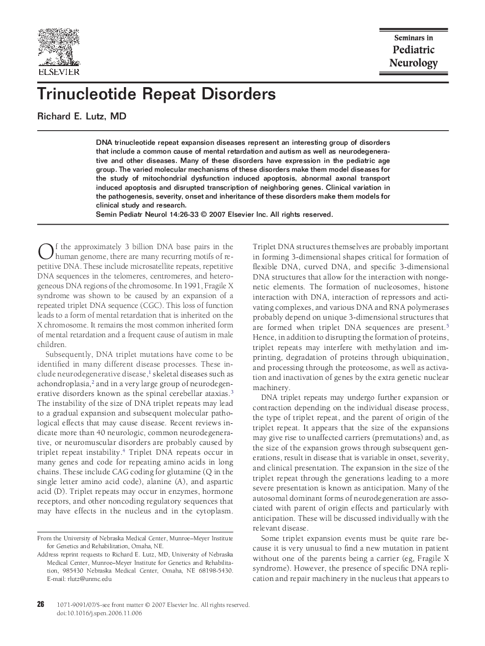Trinucleotide Repeat Disorders