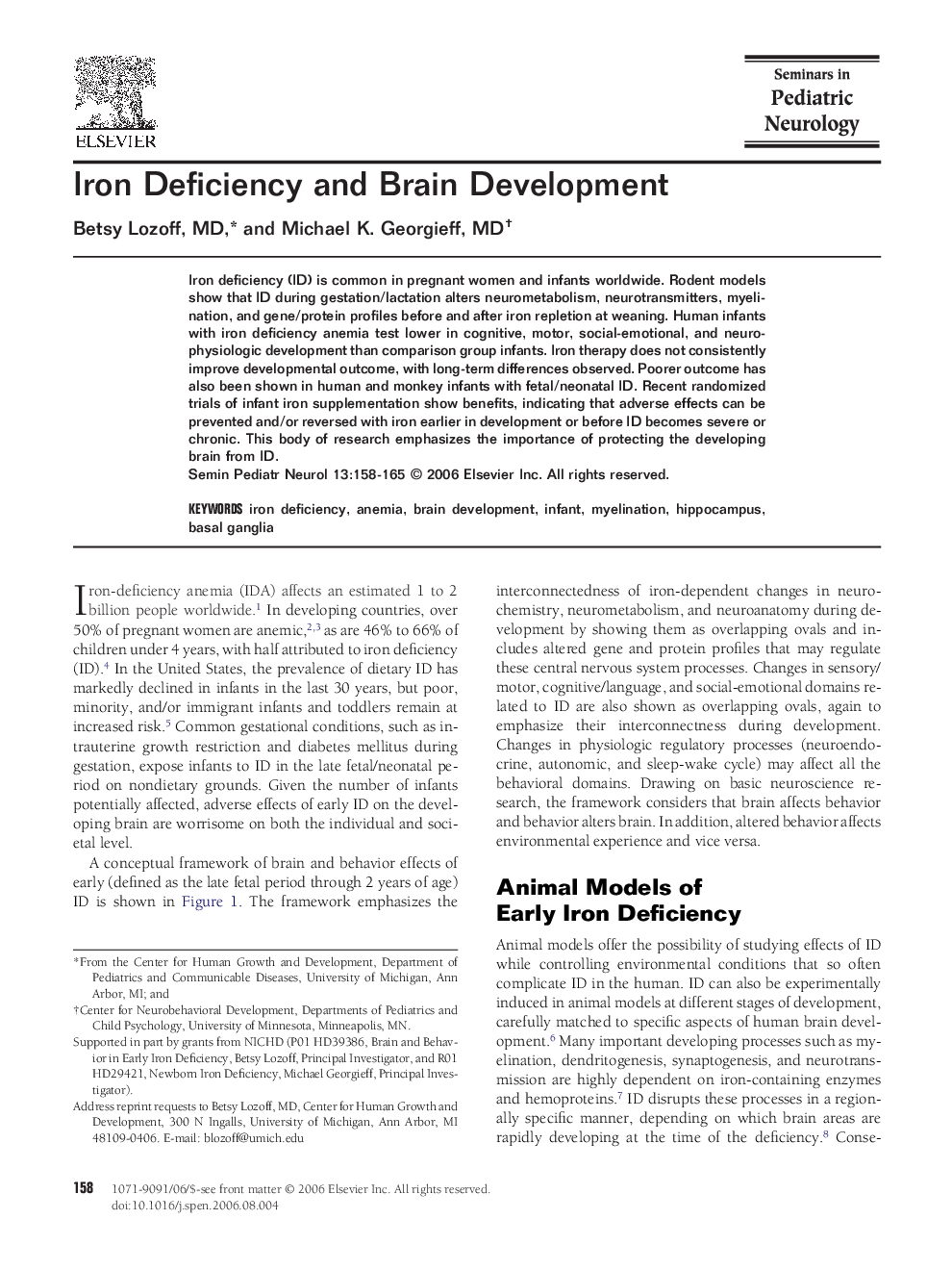 Iron Deficiency and Brain Development 