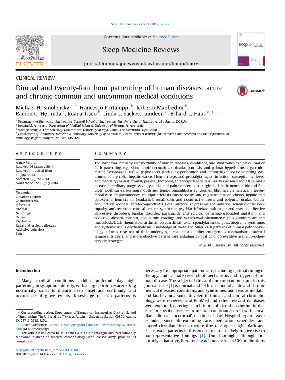 Diurnal and twenty-four hour patterning of human diseases: acute and chronic common and uncommon medical conditions