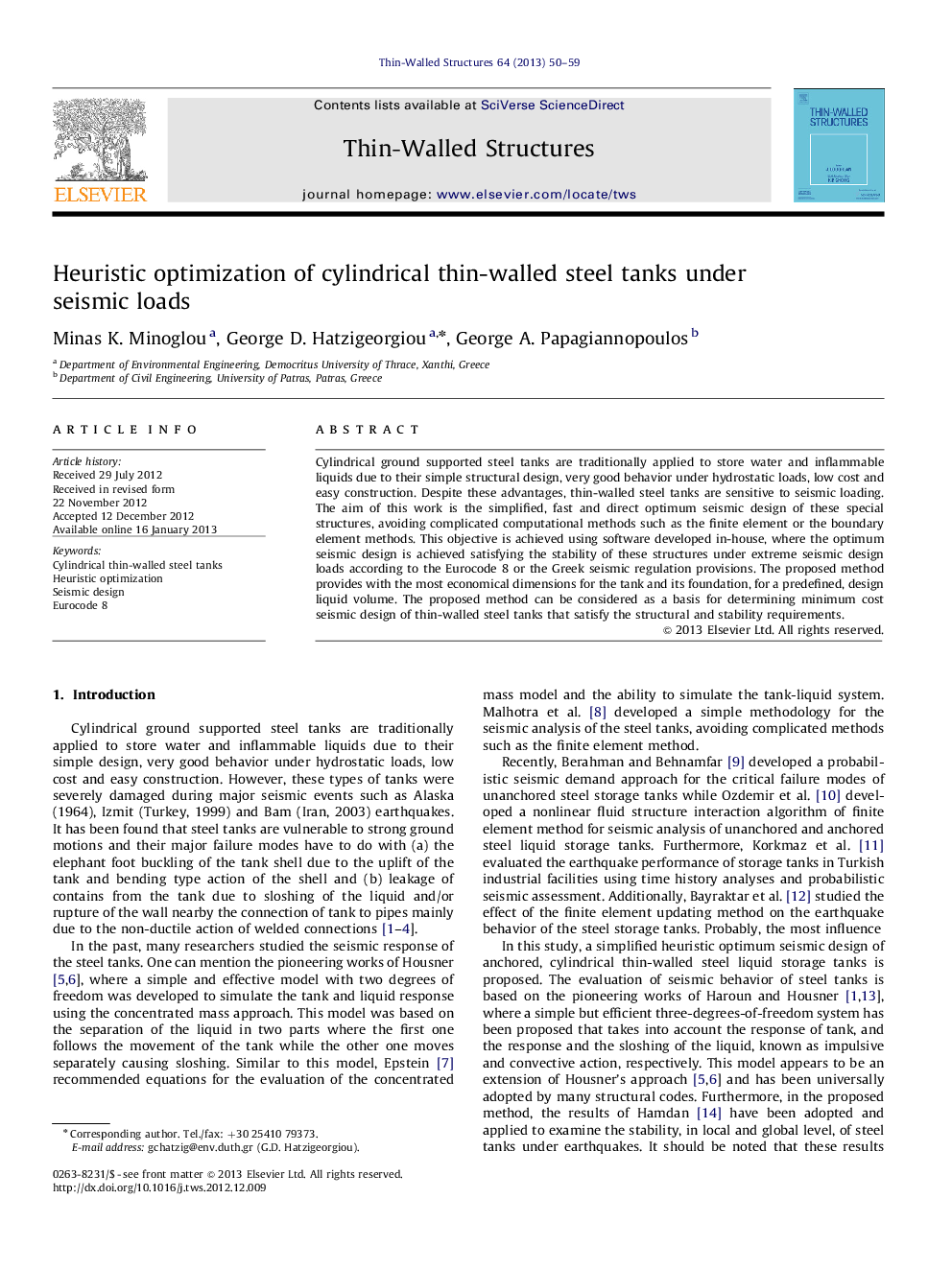 Heuristic optimization of cylindrical thin-walled steel tanks under seismic loads