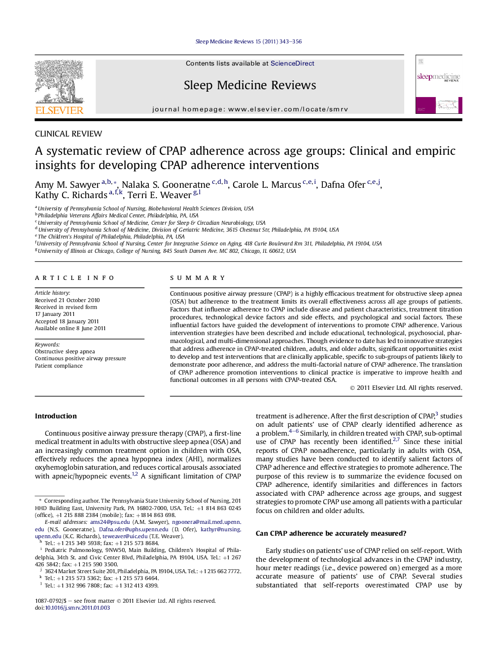 A systematic review of CPAP adherence across age groups: Clinical and empiric insights for developing CPAP adherence interventions