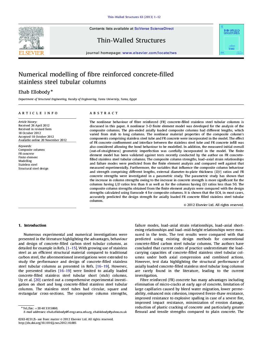 Numerical modelling of fibre reinforced concrete-filled stainless steel tubular columns