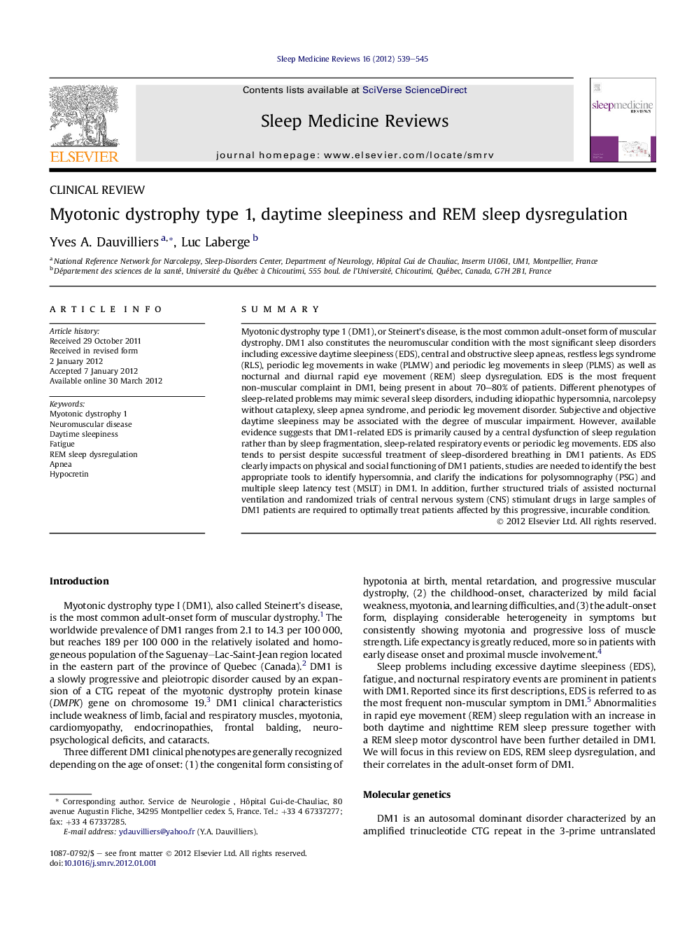 Myotonic dystrophy type 1, daytime sleepiness and REM sleep dysregulation