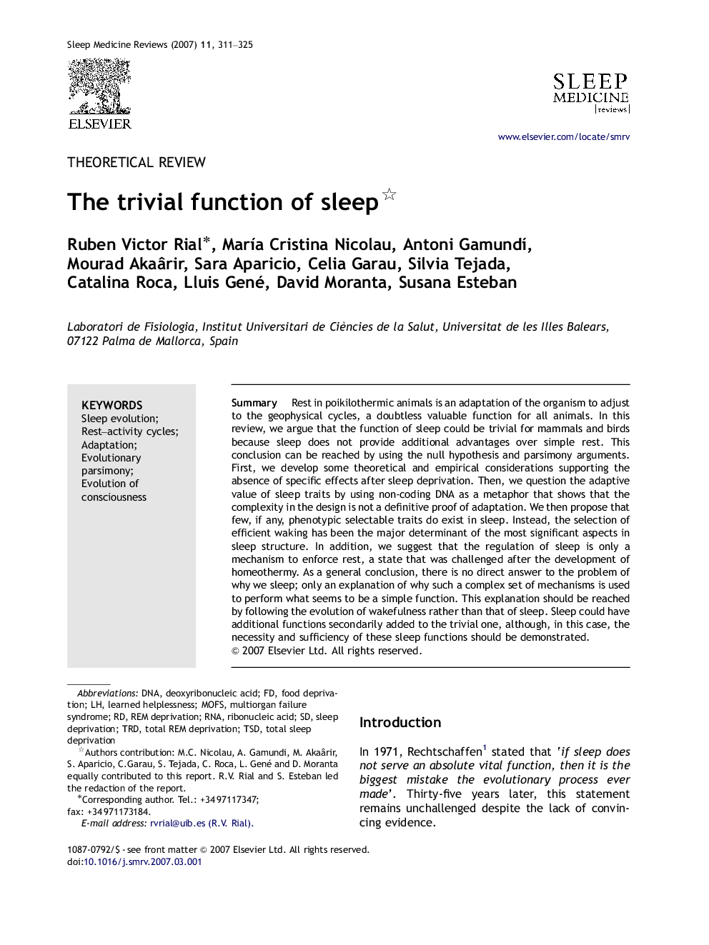 The trivial function of sleep 