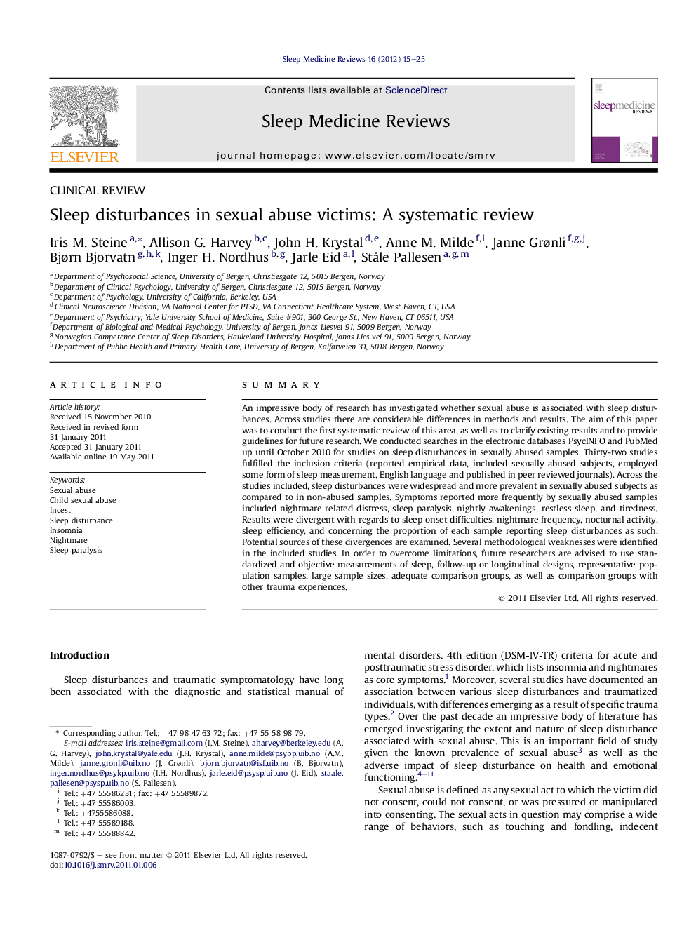 Sleep disturbances in sexual abuse victims: A systematic review