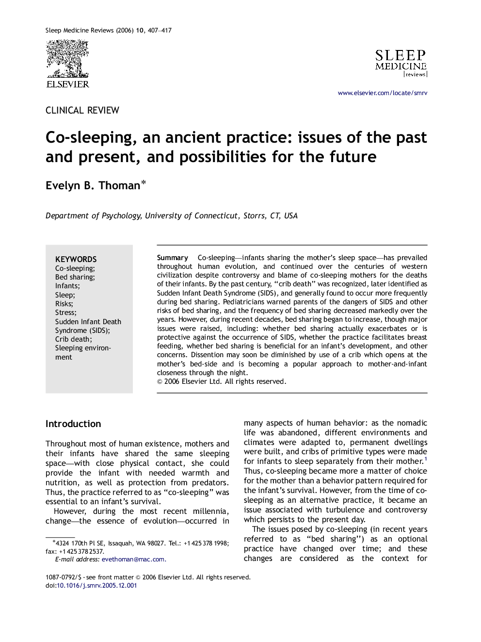 Co-sleeping, an ancient practice: issues of the past and present, and possibilities for the future