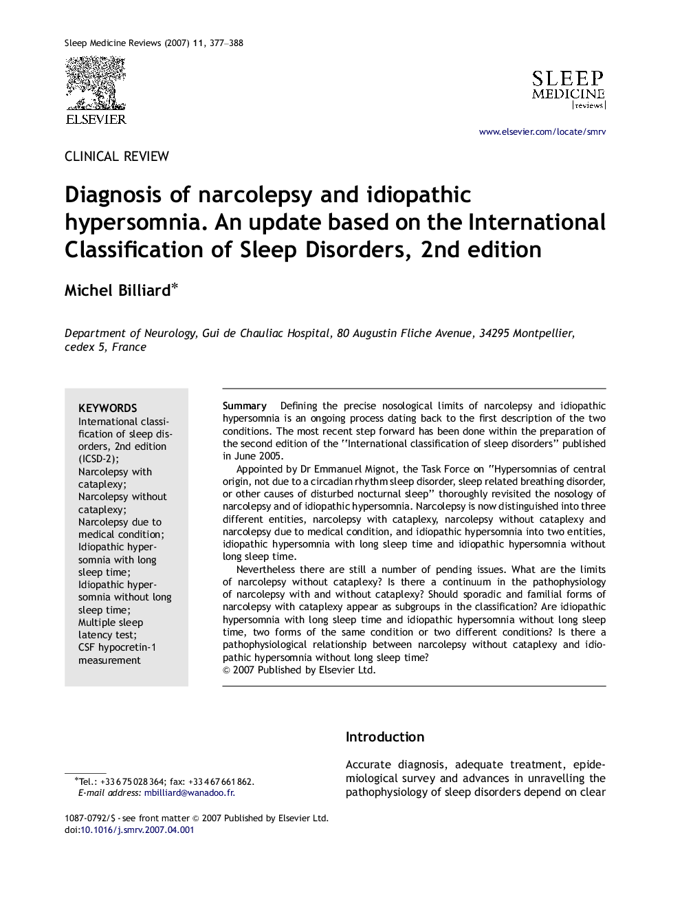 Diagnosis of narcolepsy and idiopathic hypersomnia. An update based on the International Classification of Sleep Disorders, 2nd edition