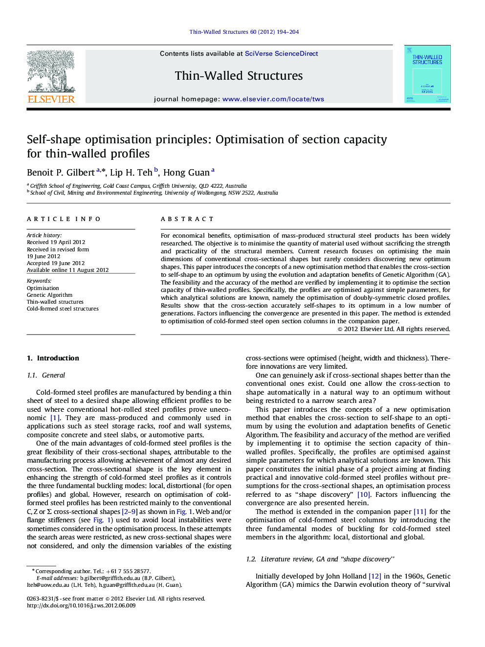 Self-shape optimisation principles: Optimisation of section capacity for thin-walled profiles