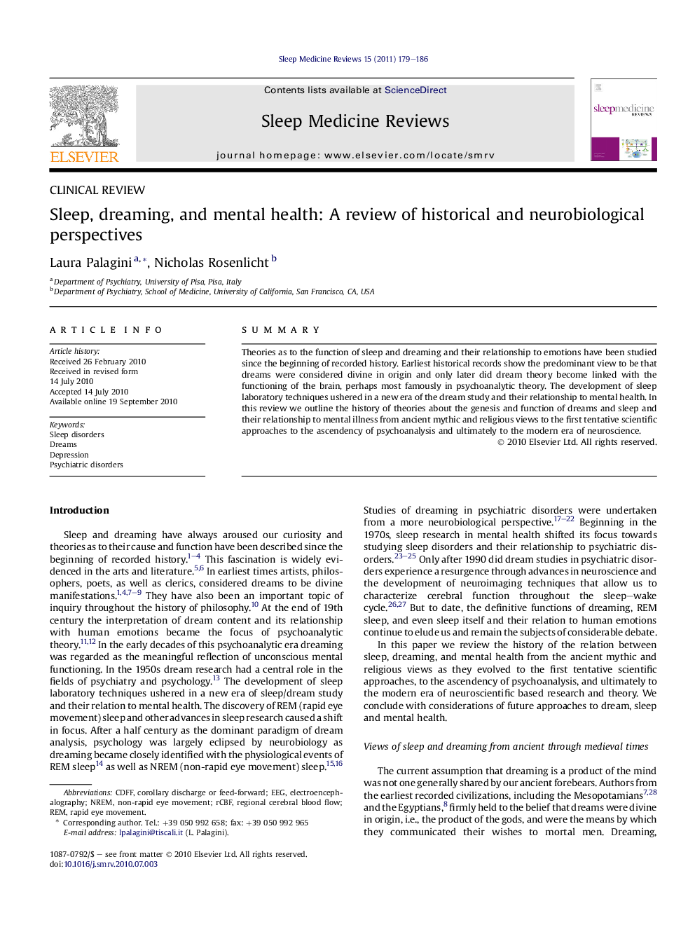 Sleep, dreaming, and mental health: A review of historical and neurobiological perspectives