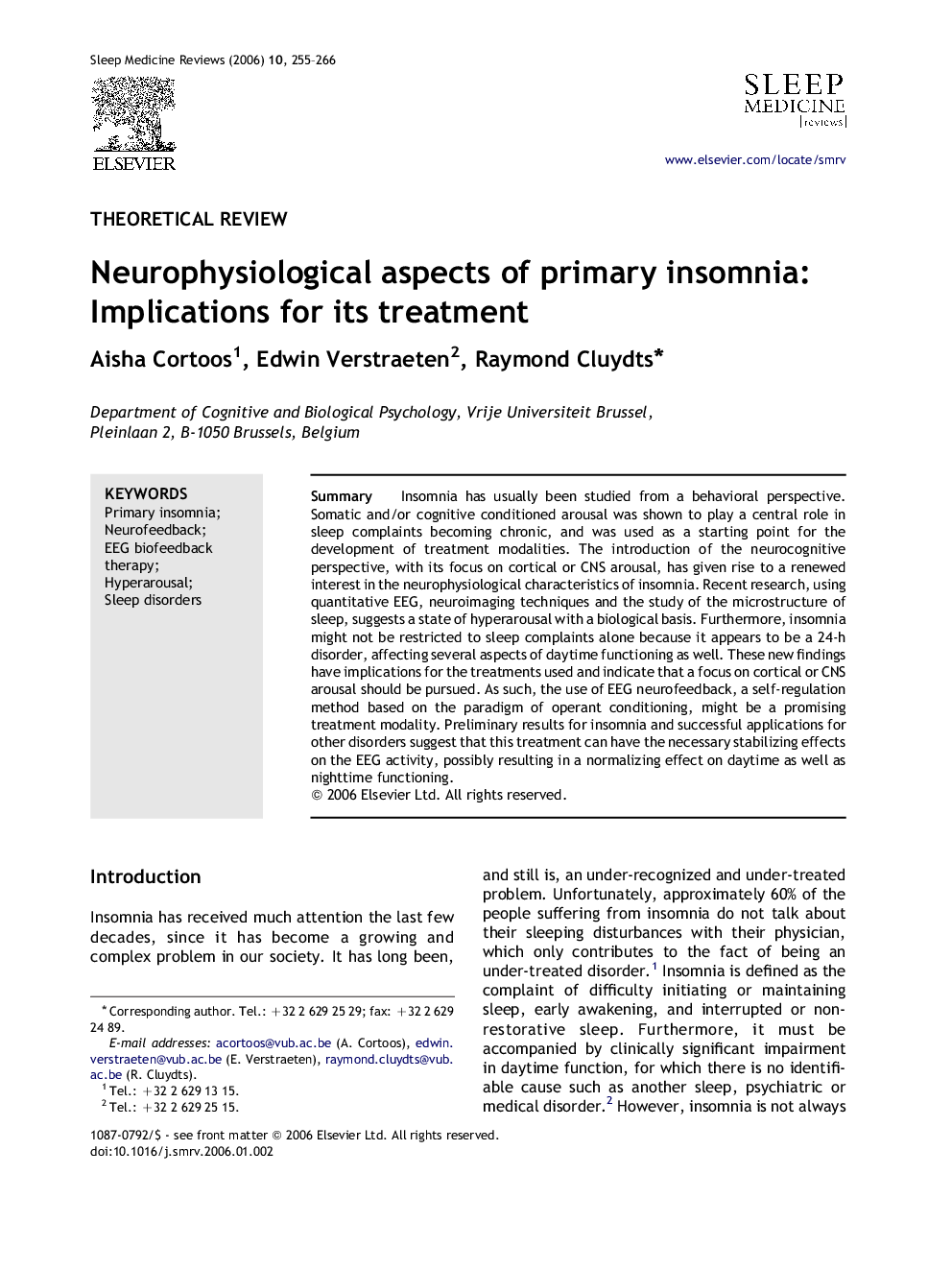 Neurophysiological aspects of primary insomnia: Implications for its treatment