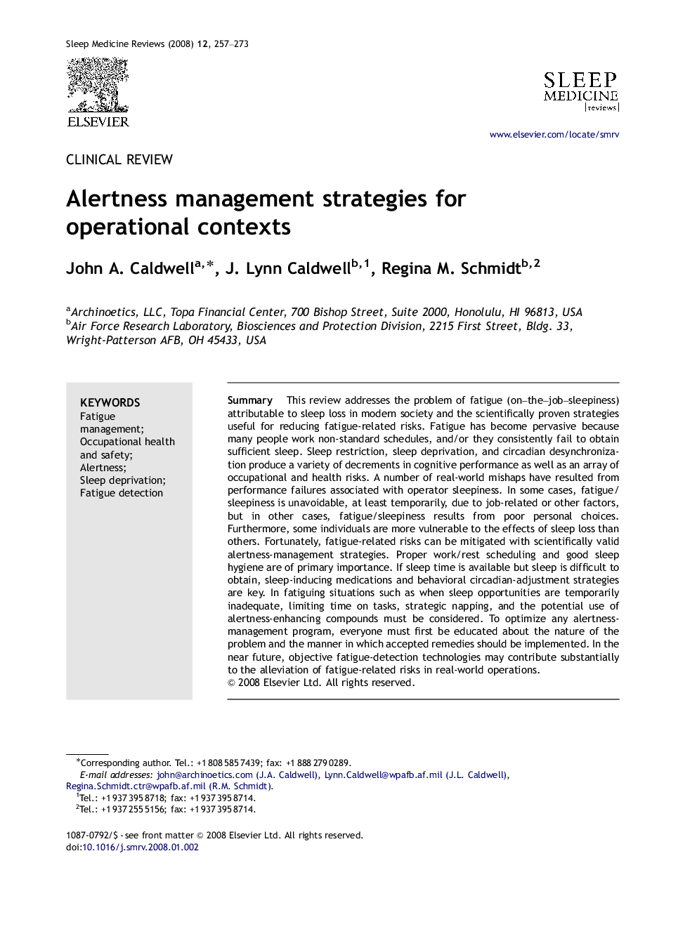 Alertness management strategies for operational contexts