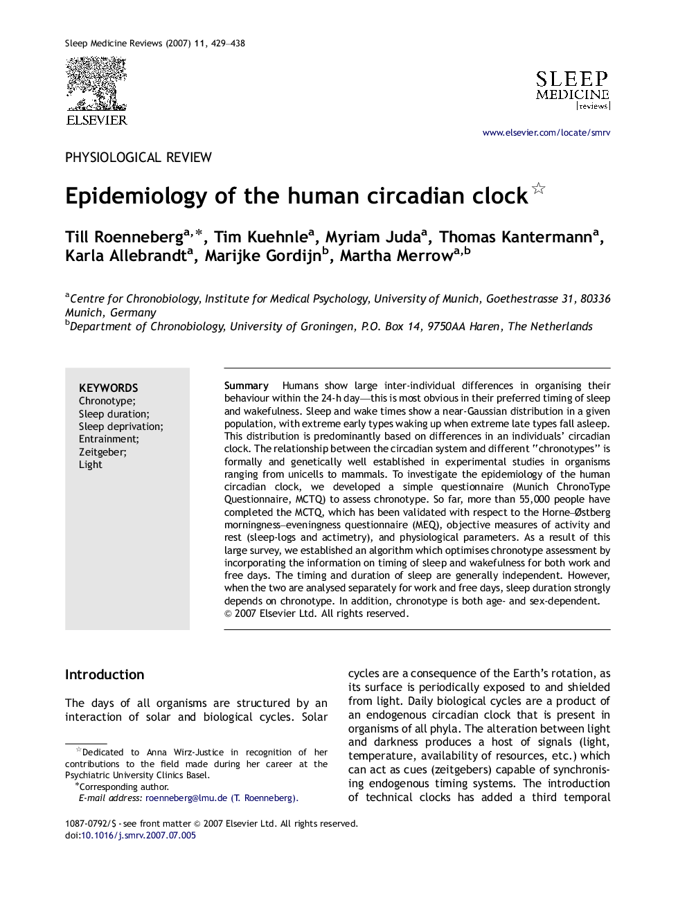 Epidemiology of the human circadian clock 