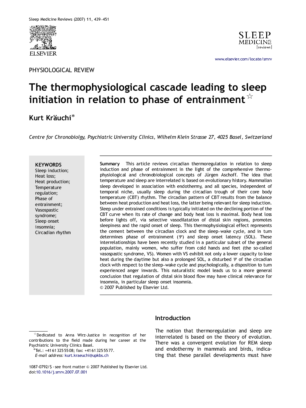 The thermophysiological cascade leading to sleep initiation in relation to phase of entrainment 