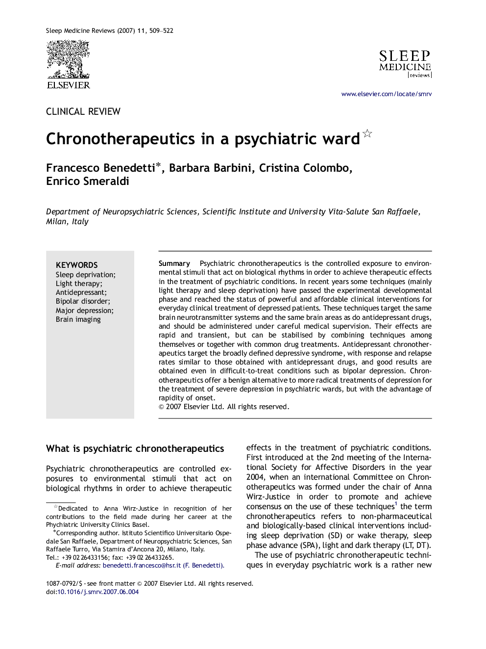 عکس صفحه اول مقاله: Chronotherapeutics in a psychiatric ward Chronotherapeutics in a psychiatric ward