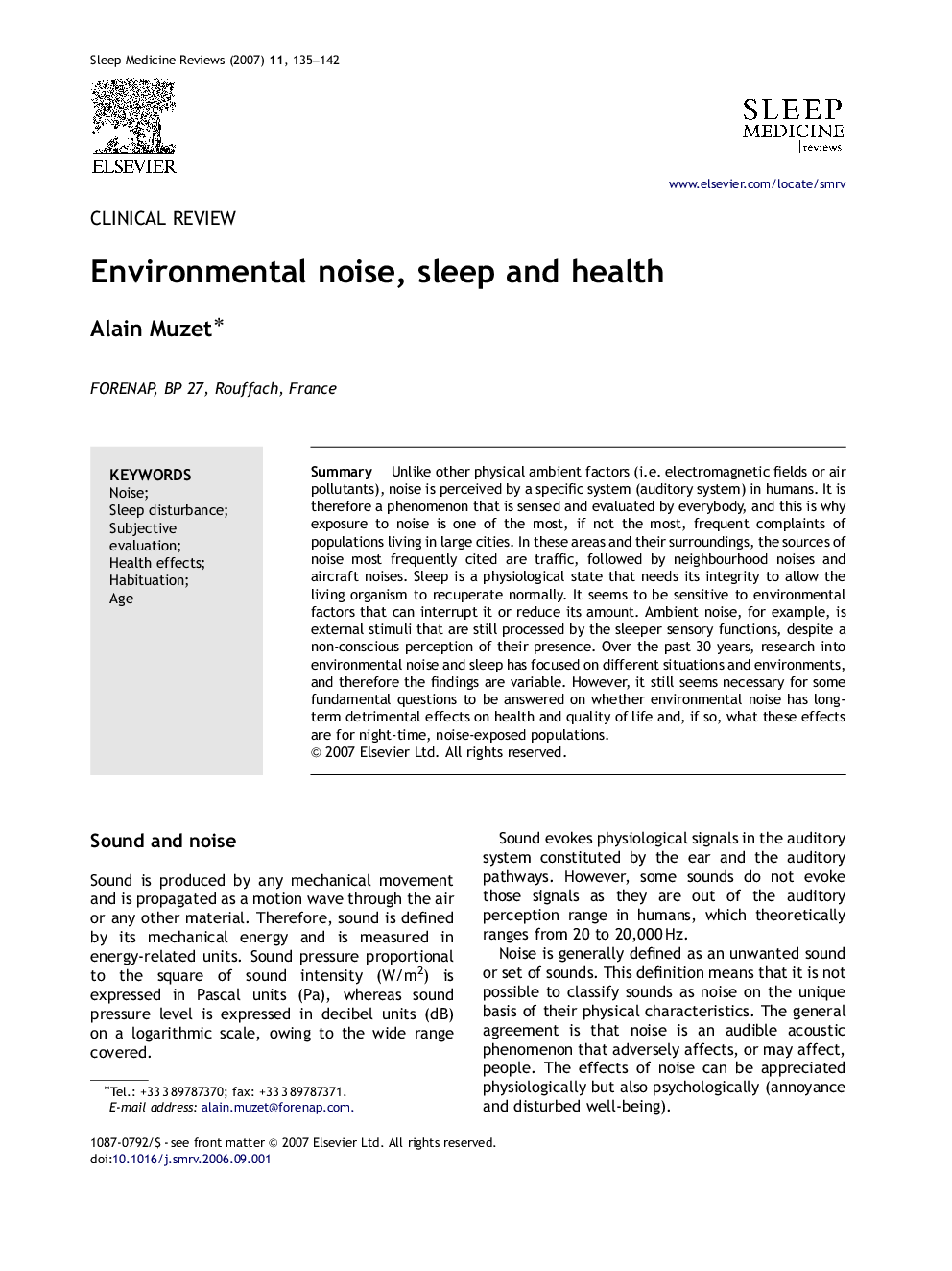 Environmental noise, sleep and health