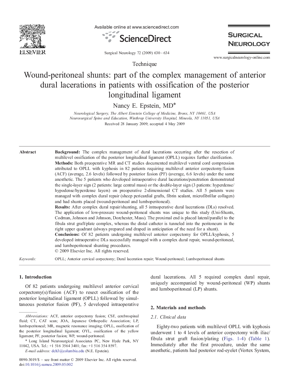 Wound-peritoneal shunts: part of the complex management of anterior dural lacerations in patients with ossification of the posterior longitudinal ligament