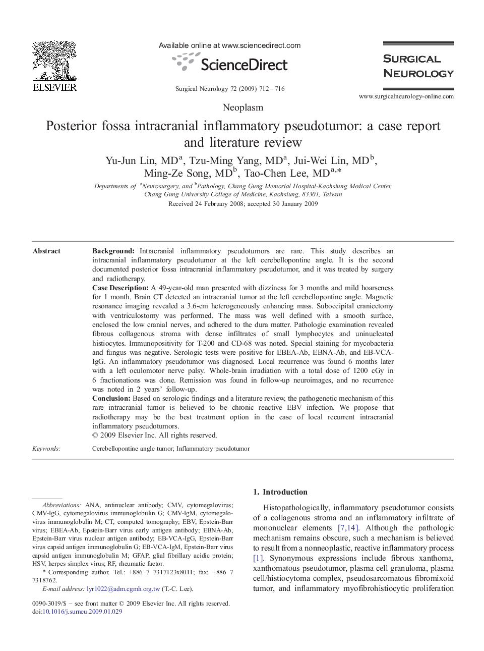 Posterior fossa intracranial inflammatory pseudotumor: a case report and literature review