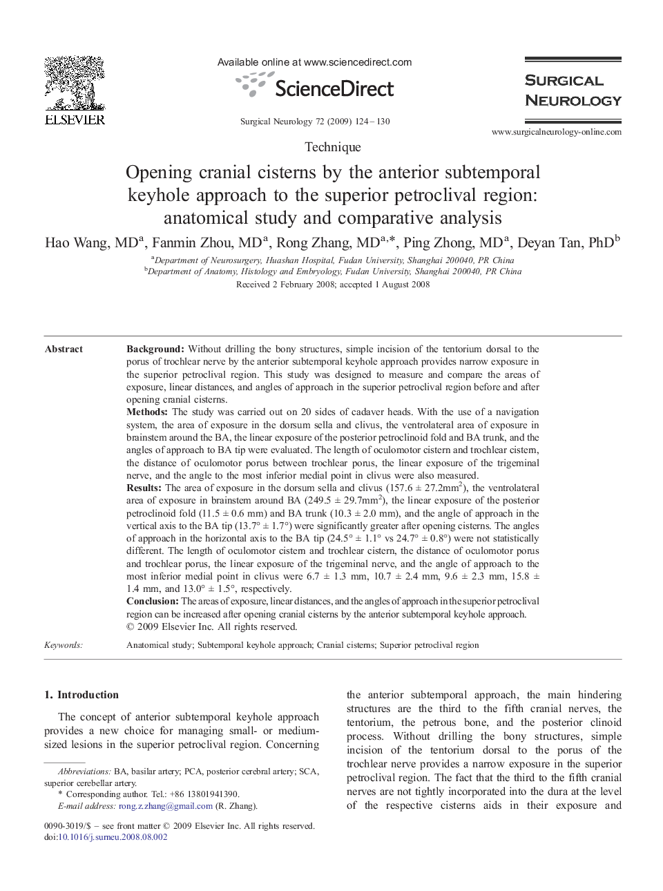 Opening cranial cisterns by the anterior subtemporal keyhole approach to the superior petroclival region: anatomical study and comparative analysis