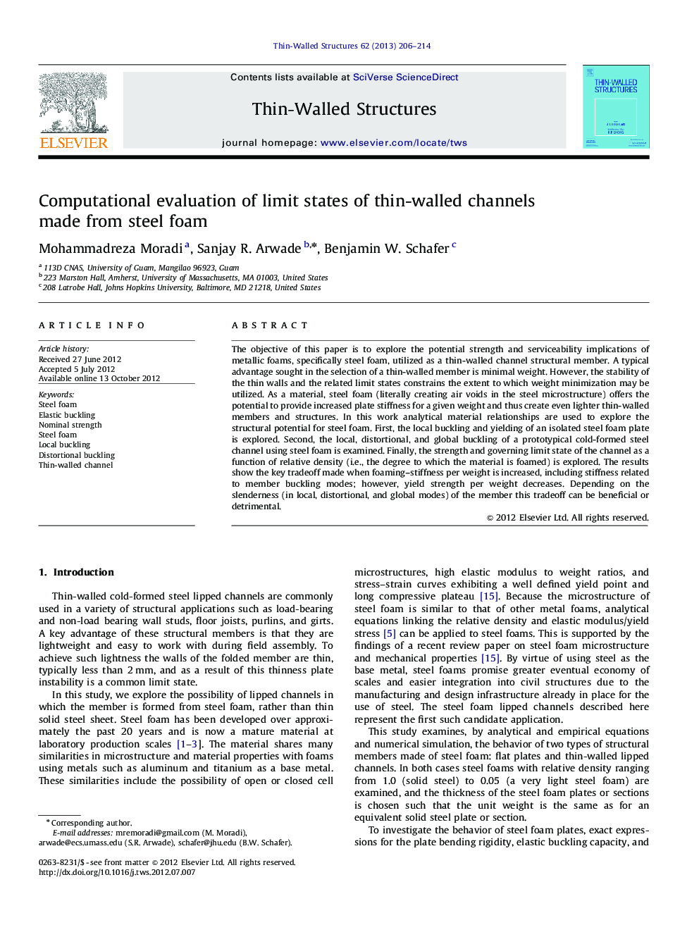 Computational evaluation of limit states of thin-walled channels made from steel foam