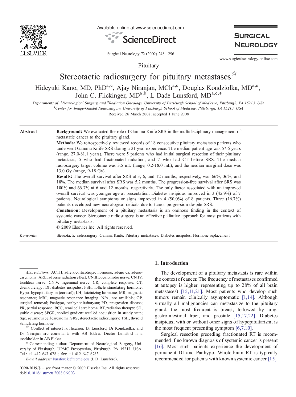 Stereotactic radiosurgery for pituitary metastases 