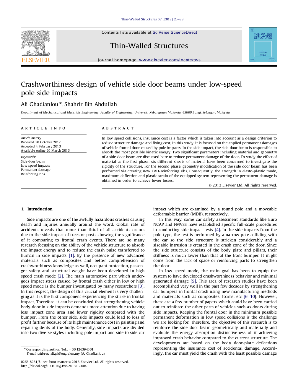 Crashworthiness design of vehicle side door beams under low-speed pole side impacts