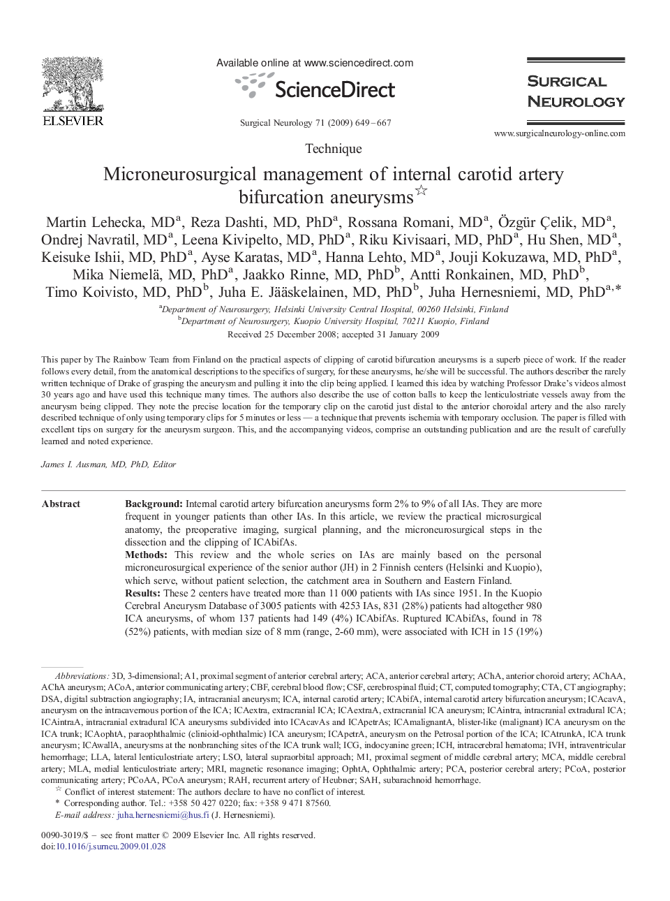 عکس صفحه اول مقاله: Microneurosurgical management of internal carotid artery bifurcation aneurysms Microneurosurgical management of internal carotid artery bifurcation aneurysms