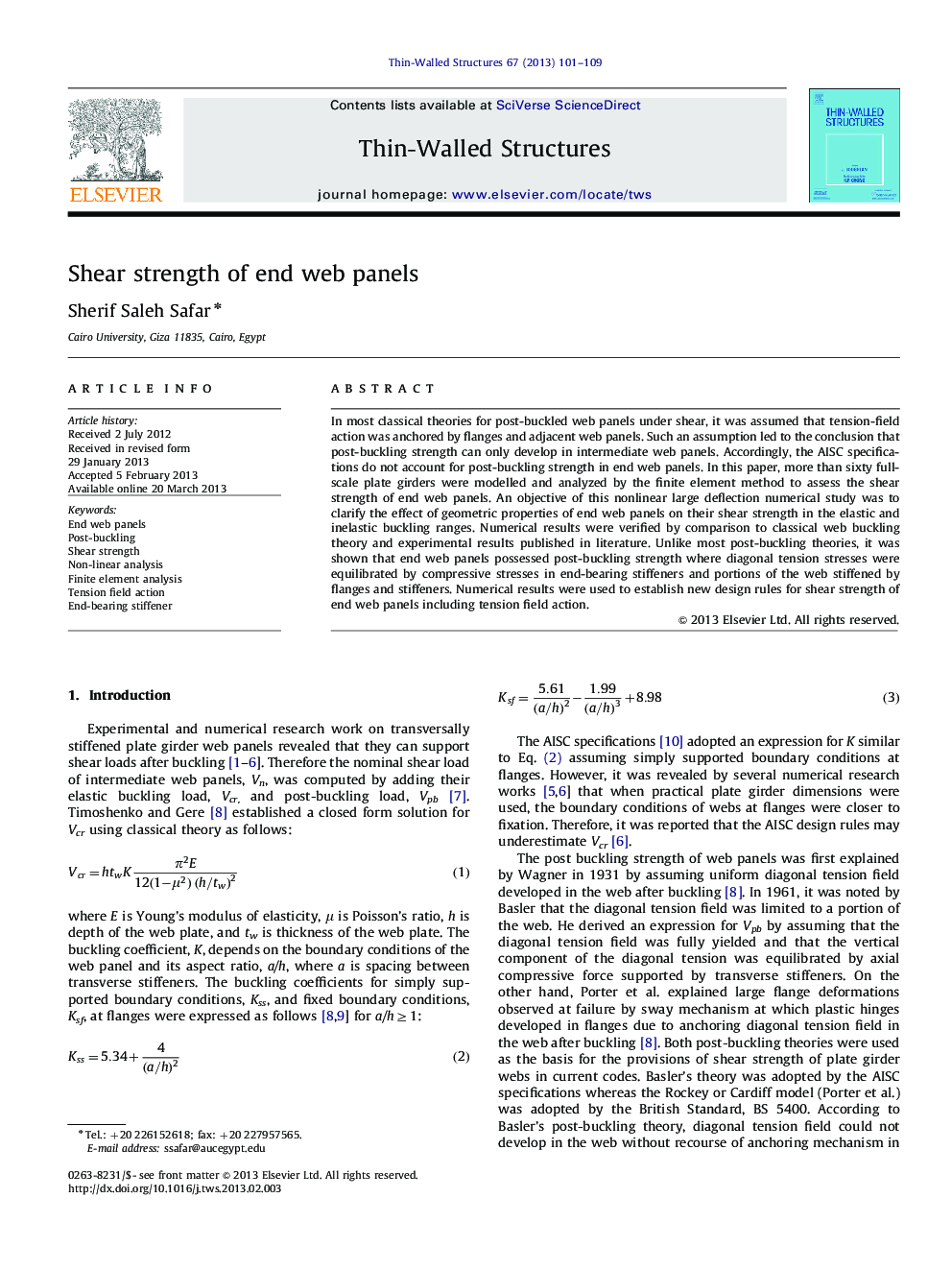 Shear strength of end web panels