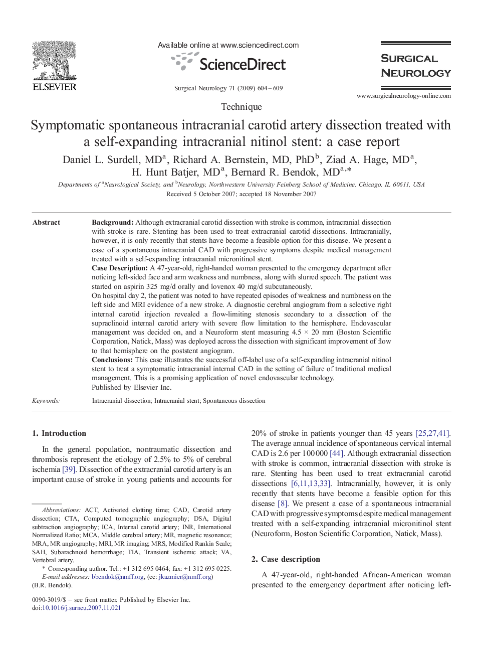 عکس صفحه اول مقاله: Symptomatic spontaneous intracranial carotid artery dissection treated with a self-expanding intracranial nitinol stent: a case report Symptomatic spontaneous intracranial carotid artery dissection treated with a self-expanding intracranial nitinol stent: a case report