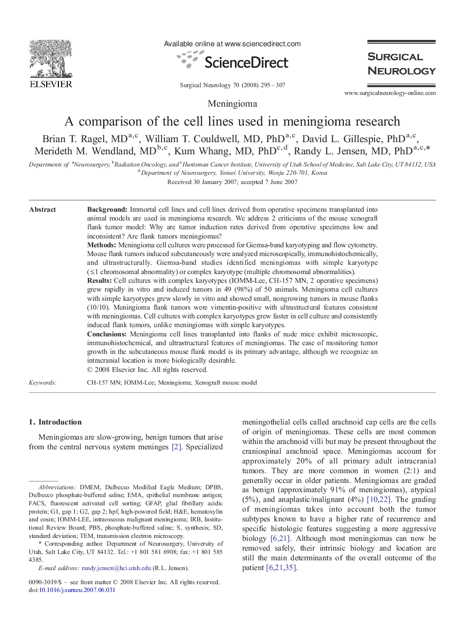 A comparison of the cell lines used in meningioma research